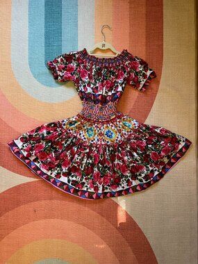 Vibrant Dolce & Gabbana-Inspired Flora & Majolica Smocked Waist Dress Rose Print